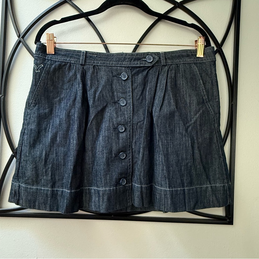 American Eagle Dark Denim Button-Front Skirt